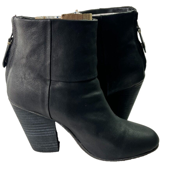 Rag & Bone Boots Womens 7 Newbury Black Leather Western Heel Ankle Lined Zip - Picture 4 of 10